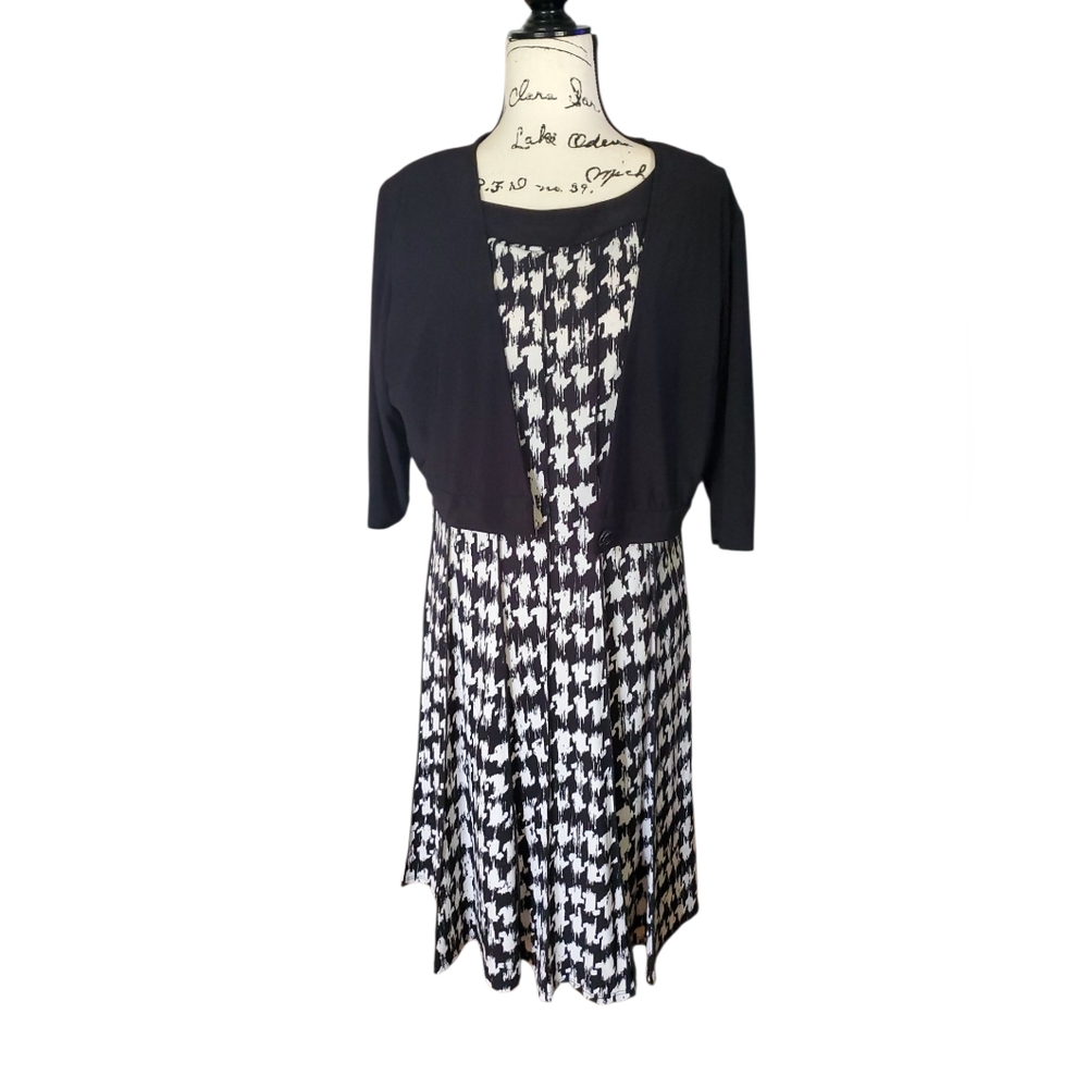 Perceptions New York Elbow-sleeve Jacket Dress Houndstooth 2-pieces Size L